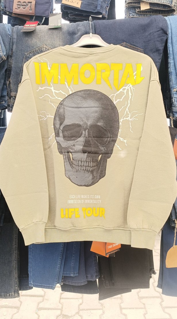 Gri Uzun Kollu Sırt Baskılı Sweatshirt - Görsel 2