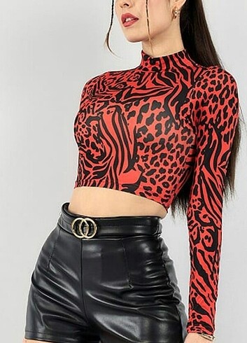 Diğer Kırmızı leopar desenli bluz