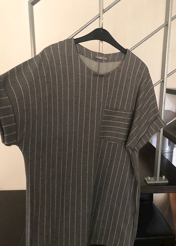 38 Beden gri Renk Zara Gri Çizgili Mini Elbise m Beden