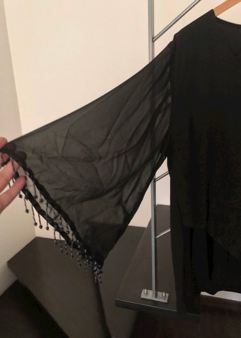 52 Beden Tuvid Püsküllü V Yaka Siyah Kadın Bluz