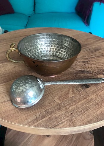  Beden Çekiç Desenli Bakır ayran tası Kase ve Kepçe
