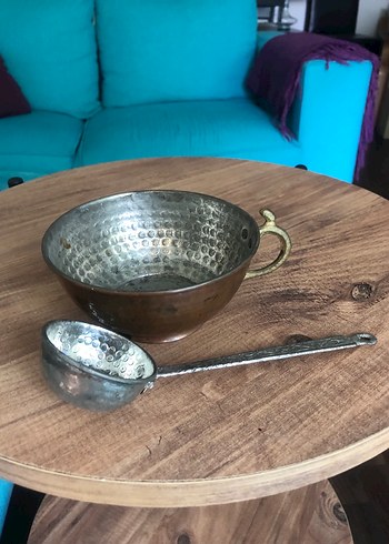 Çekiç Desenli Bakır ayran tası Kase ve Kepçe