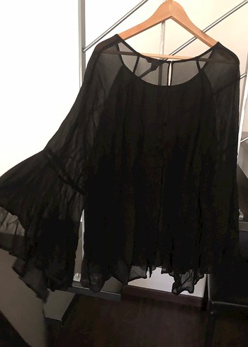 H&M 54 beden Siyah Uzun Kollu Dökümlü Gotik Bluz