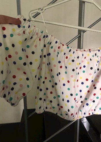 s Beden Zara Puantiyeli Straplez Mini Bluz