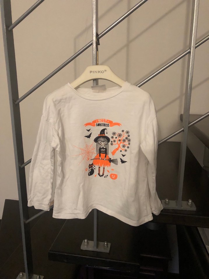 Uzun Kollu Baskılı Beyaz Kız Tişörtü - Görsel 2