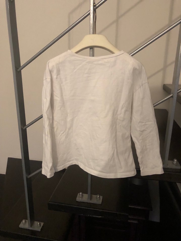 Uzun Kollu Baskılı Beyaz Kız Tişörtü - Görsel 3