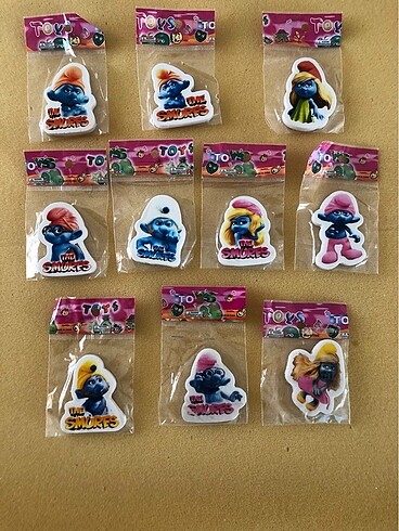 10 adet silgi şirinler smurfs