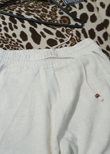 erkek Beyaz Keten Bol Kesim Uzun Pantolon - Görsel 3