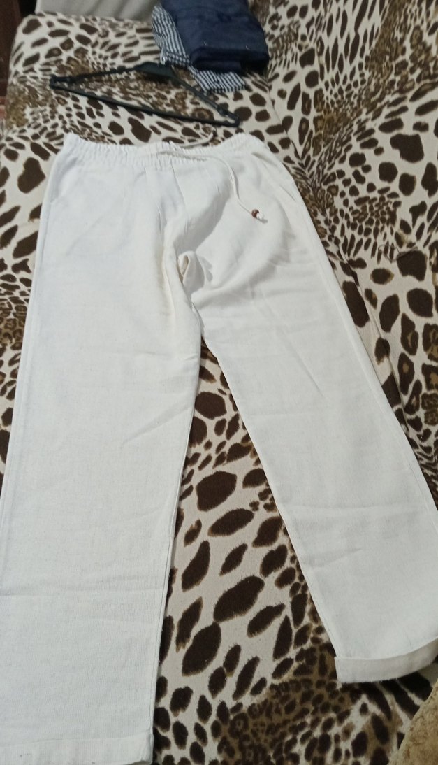 erkek Beyaz Keten Bol Kesim Uzun Pantolon - Görsel 2