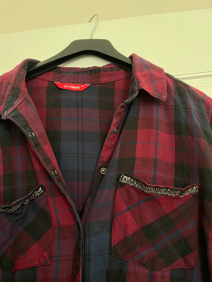 Ekose Uzun Kollu Kadın Gömlek - Görsel 2