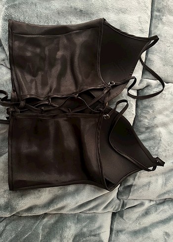 Siyah İnce Askılı Mini Kadın Gecelik sabahlıklı - Görsel 4