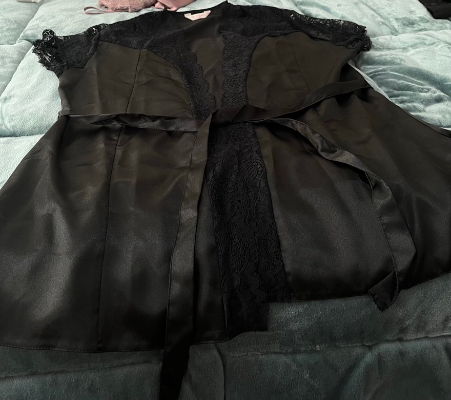 Siyah İnce Askılı Mini Kadın Gecelik sabahlıklı - Görsel 3