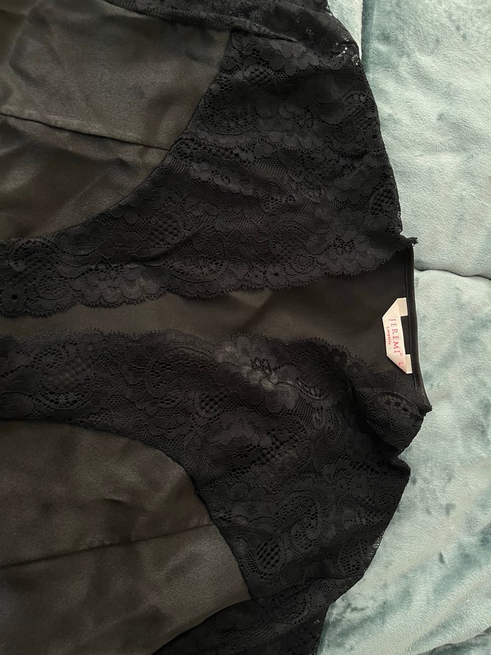 Siyah İnce Askılı Mini Kadın Gecelik sabahlıklı - Görsel 2