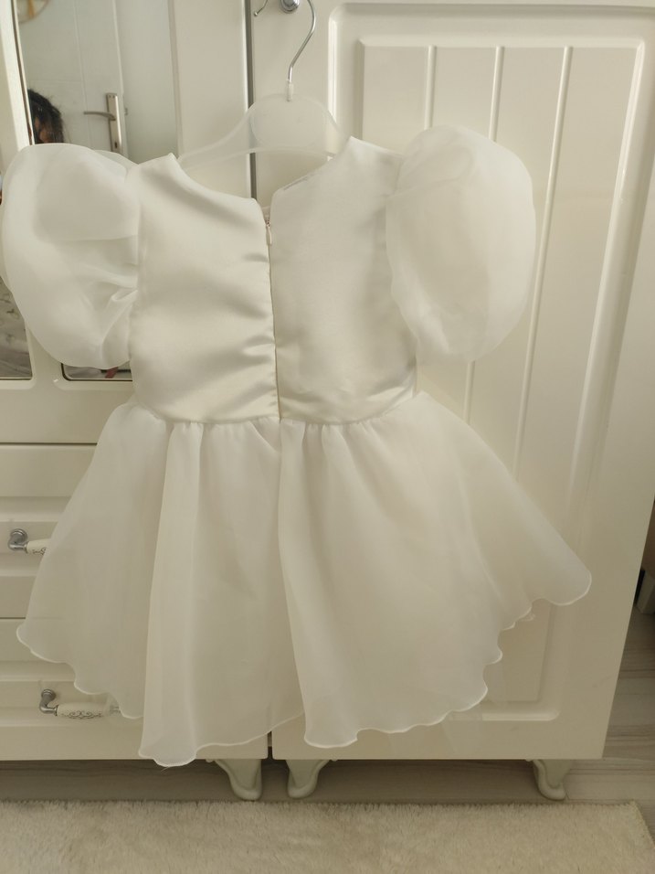 Kısa Kollu Beyaz Kız Çocuk abiye - Görsel 5