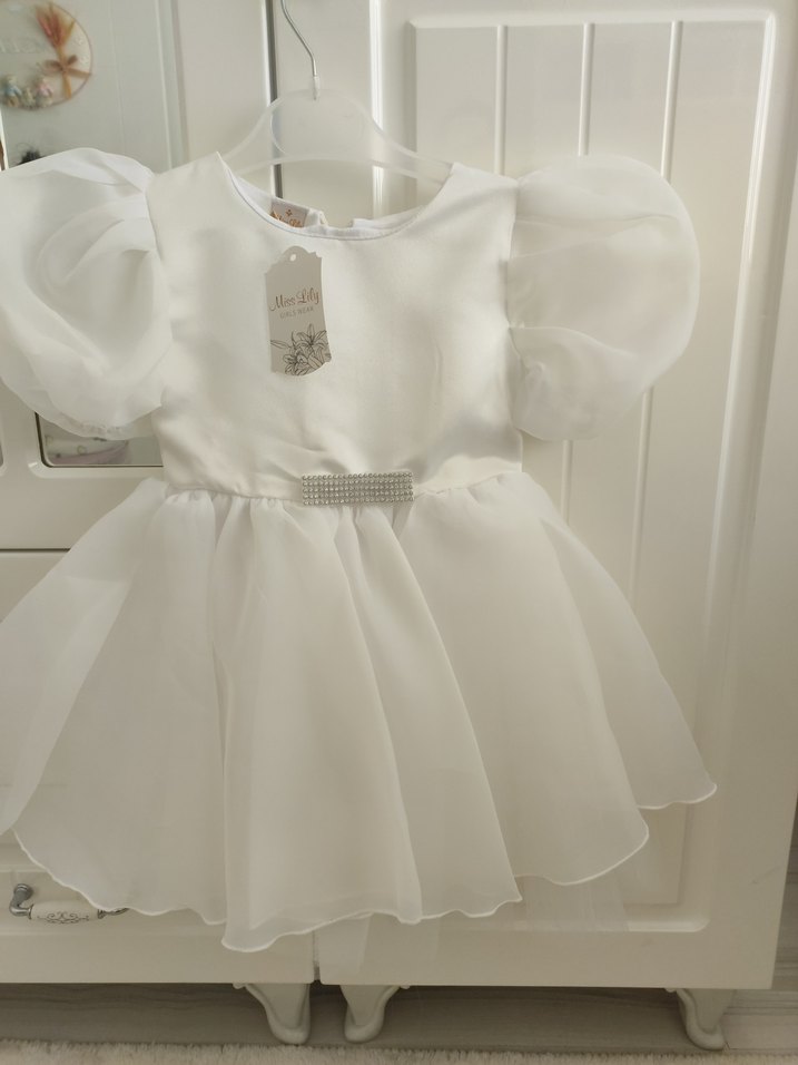 Kısa Kollu Beyaz Kız Çocuk abiye - Görsel 4