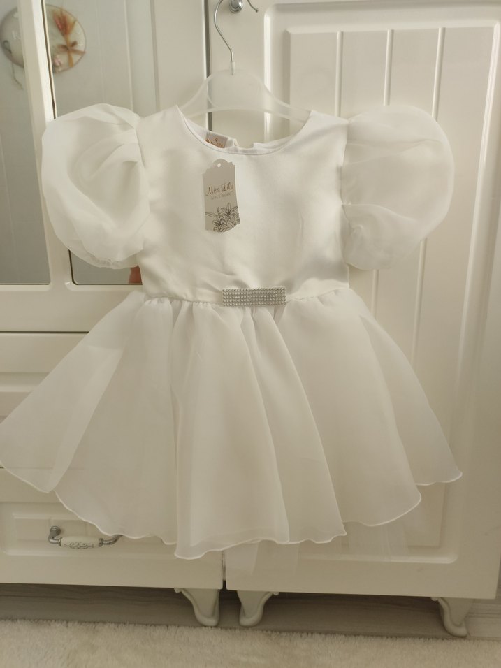 Kısa Kollu Beyaz Kız Çocuk abiye - Görsel 3