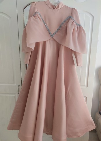 Drapeli Pembe Uzun Abiye Elbise - Görsel 5