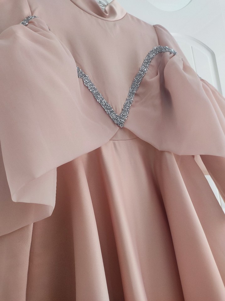 Drapeli Pembe Uzun Abiye Elbise - Görsel 3