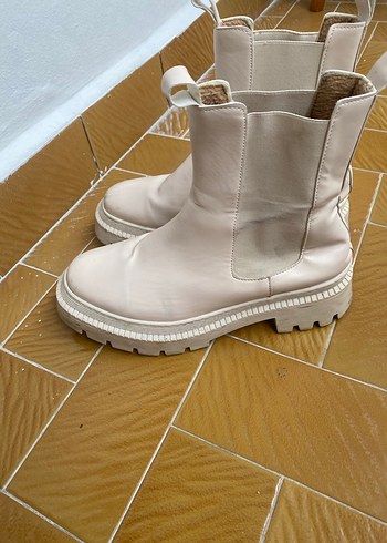 Kadın Beyaz Platform Topuklu Deri Bot - Görsel 2