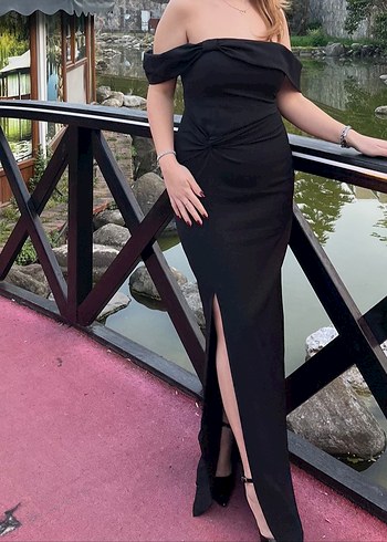 Siyah Drapeli Straplez Uzun Elbise - Görsel 3