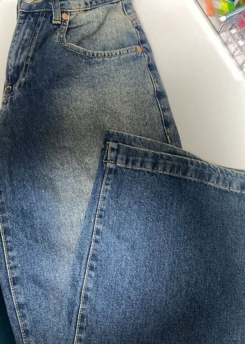 Düğmeli Gri Mavi Kadın Kot Pantolon - Görsel 3