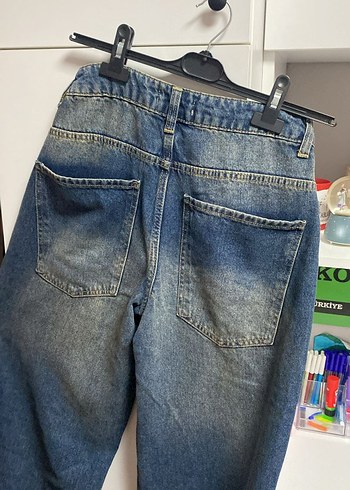 Düğmeli Gri Mavi Kadın Kot Pantolon - Görsel 4