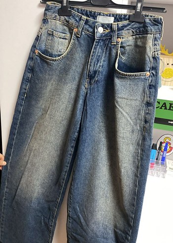 Düğmeli Gri Mavi Kadın Kot Pantolon - Görsel 5