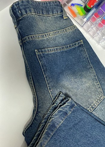 Düğmeli Gri Mavi Kadın Kot Pantolon - Görsel 2