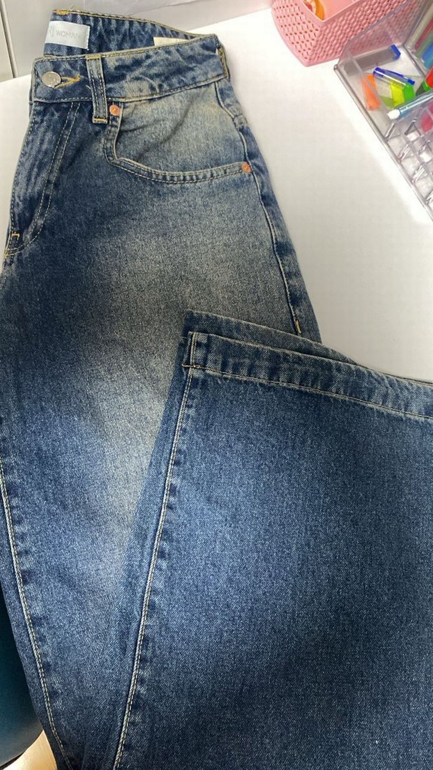 Düğmeli Gri Mavi Kadın Kot Pantolon - Görsel 3