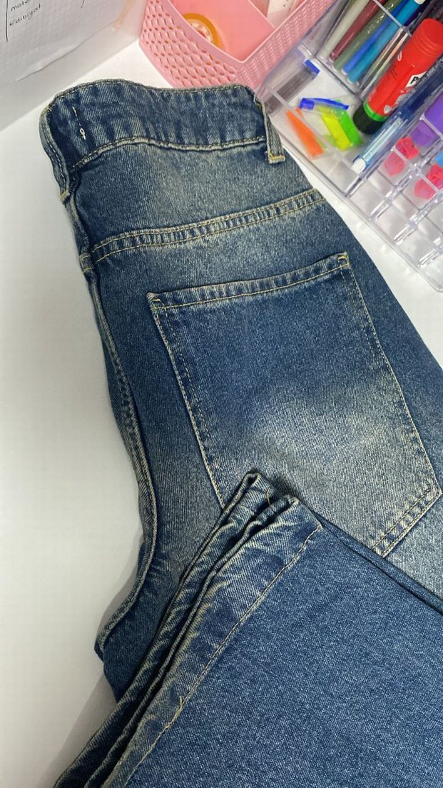 Düğmeli Gri Mavi Kadın Kot Pantolon - Görsel 2