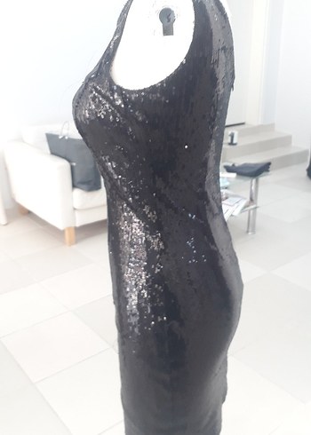 Siyah Parlak Mini Abiye Elbise - Görsel 6