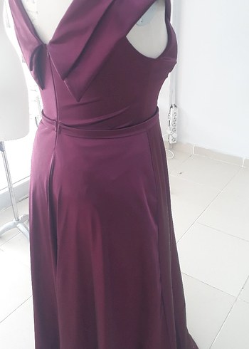 Bordo Uzun Kollu V Yaka Abiye Elbise - Görsel 4