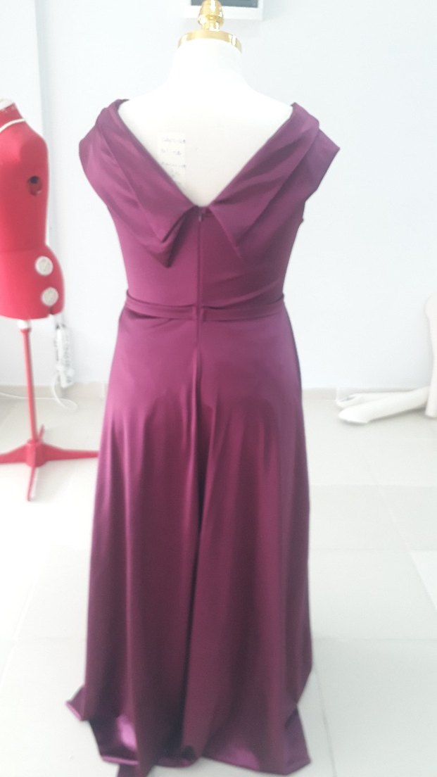 Bordo Uzun Kollu V Yaka Abiye Elbise - Görsel 3