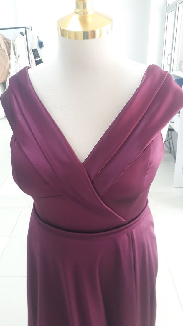 Bordo Uzun Kollu V Yaka Abiye Elbise - Görsel 5