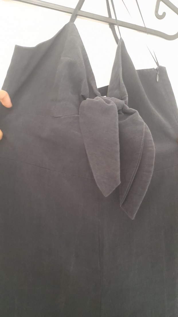 Siyah Midi Hamile Tulum, Halter Yaka, Drapeli - Görsel 2