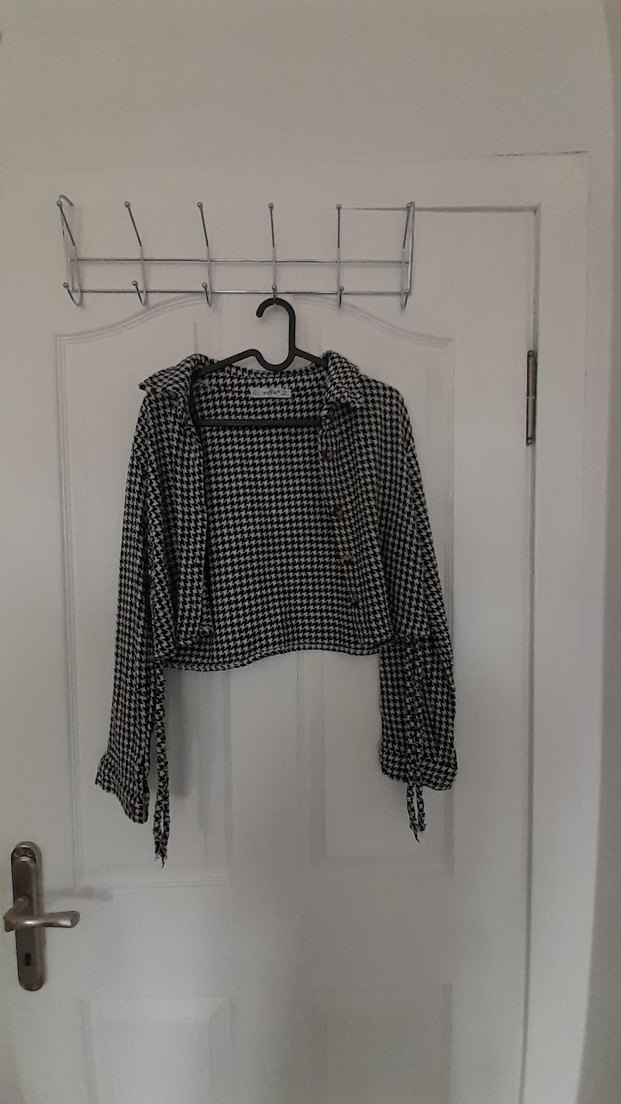 Uzun Kollu Düğmeli Gri Kadın Ceket - Görsel 2