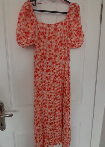 Kırmızı Bağlama Desenli Midi Elbise - Görsel 2