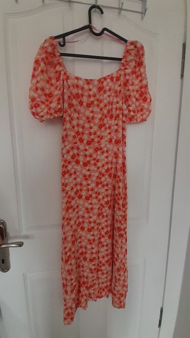 Kırmızı Bağlama Desenli Midi Elbise - Görsel 2