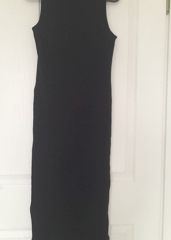 Siyah Kolsuz Uzun Dar Kesim Elbise - Görsel 3