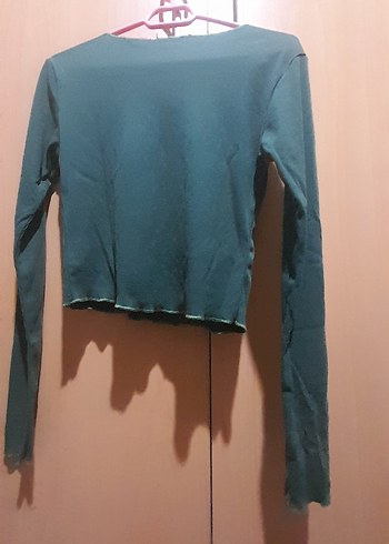 Kadın Koyu Yeşil Pileli Uzun Kollu Bluz - Görsel 3