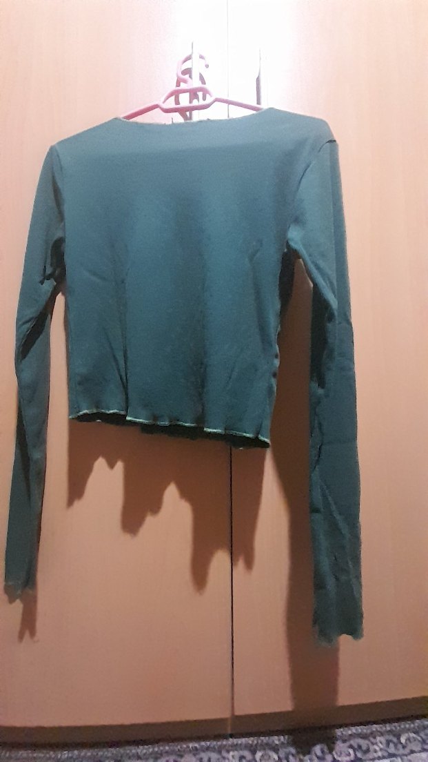 Kadın Koyu Yeşil Pileli Uzun Kollu Bluz - Görsel 3