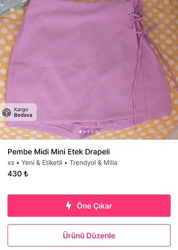 Pembe Midi Mini Etek Drapeli