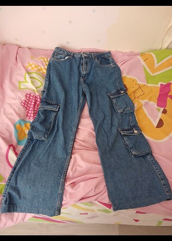 Mavi Bağcıklı Bol Kesim Kadın Kot Pantolon