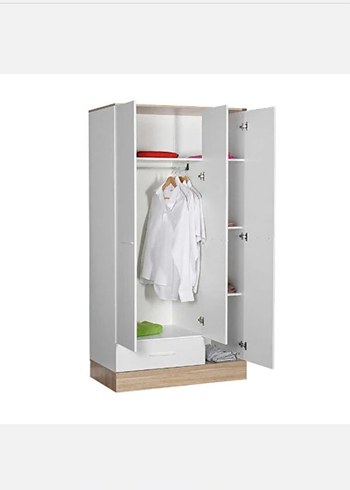 Beyaz Çocuk Dolabı Ahşap Detaylı - Görsel 2