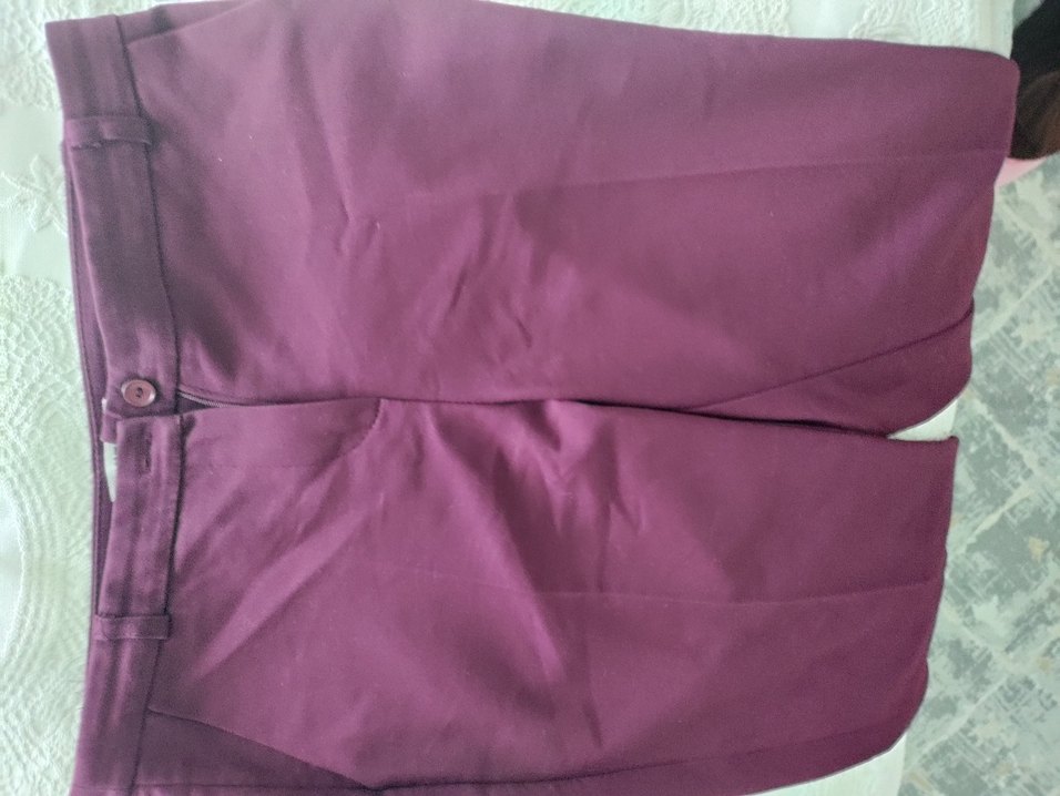 Bordo Düz Pilili Kadın Kumaş Pantolon - Görsel 2