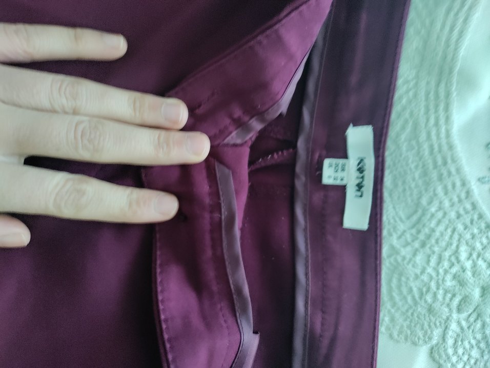 Bordo Düz Pilili Kadın Kumaş Pantolon - Görsel 3