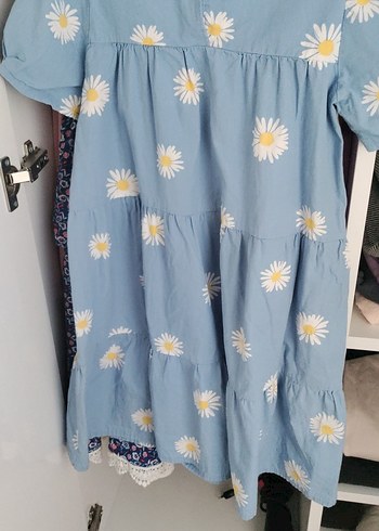 Mavi Papatya Desenli Kız Elbisesi - Görsel 2