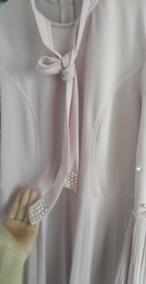 İnci Detaylı Uzun Kollu pudra Elbise - Görsel 3