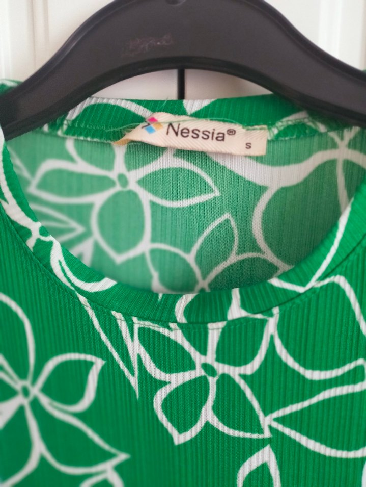 Uzun Kollu Yeşil Baskılı Bohem Elbise - Görsel 4