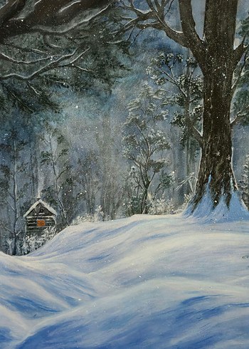 Parlak Gri Kış Manzarası Tablosu - Görsel 2